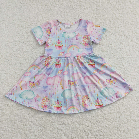 unicorn cup cake and rainbow print twirl dress for girl