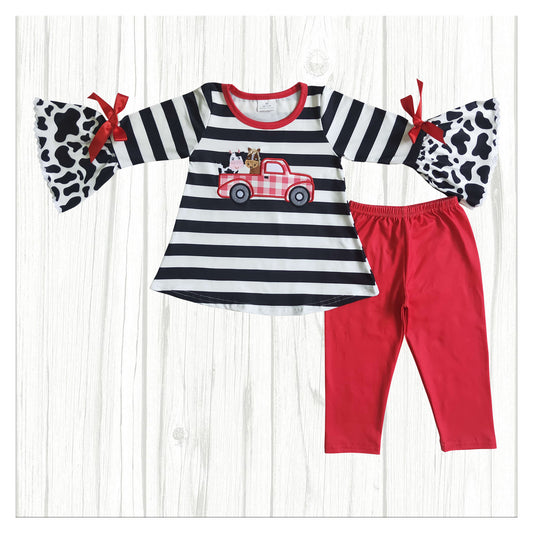 girl farm life outfit red leggings set