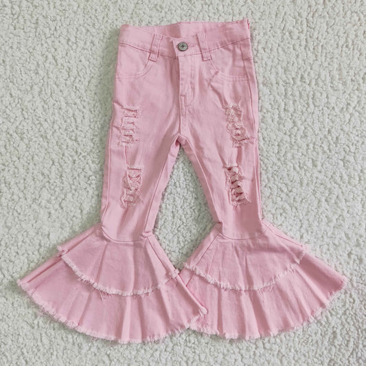 light pink denim double wide belles with hole