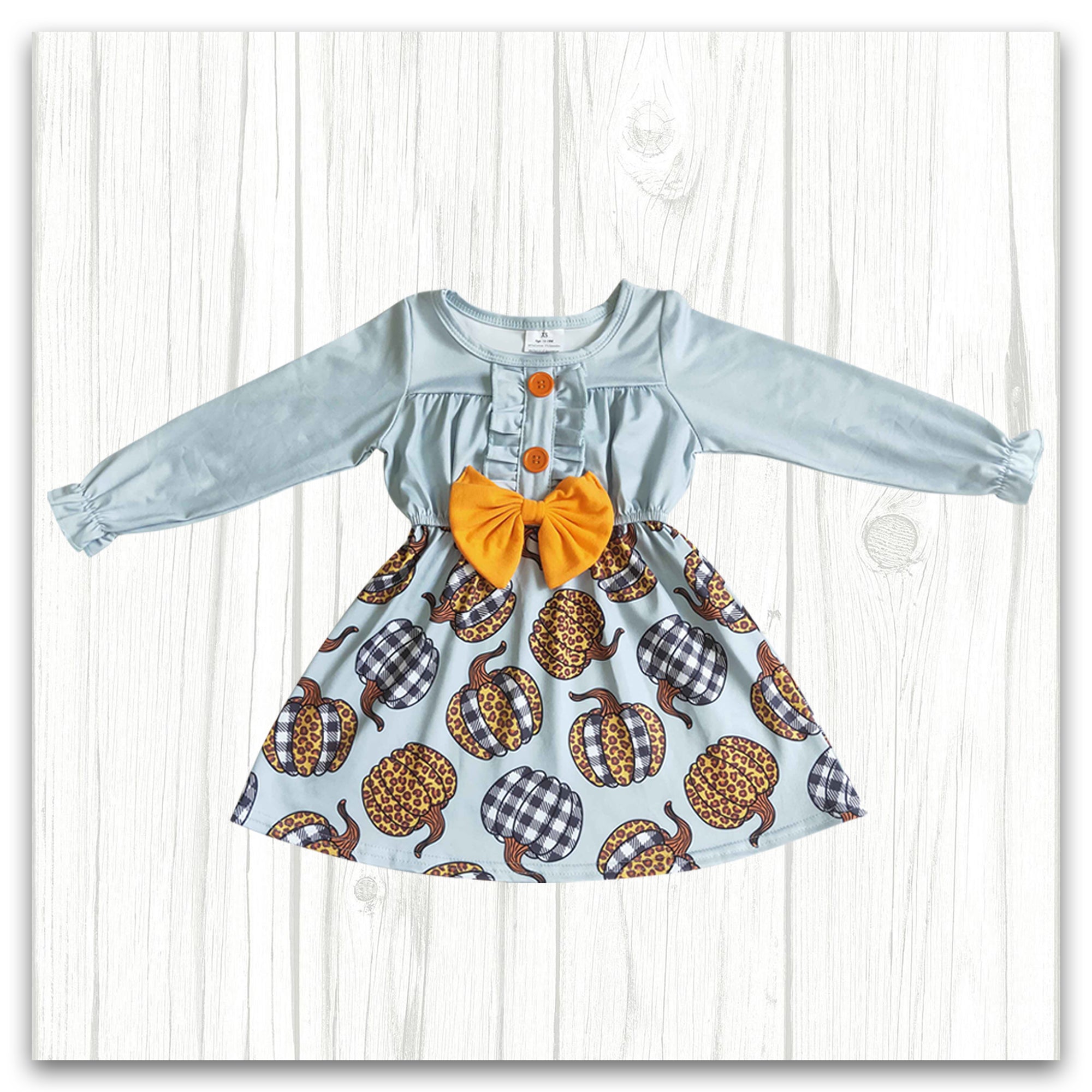 girl fall long sleeve leopard pumpkin dress