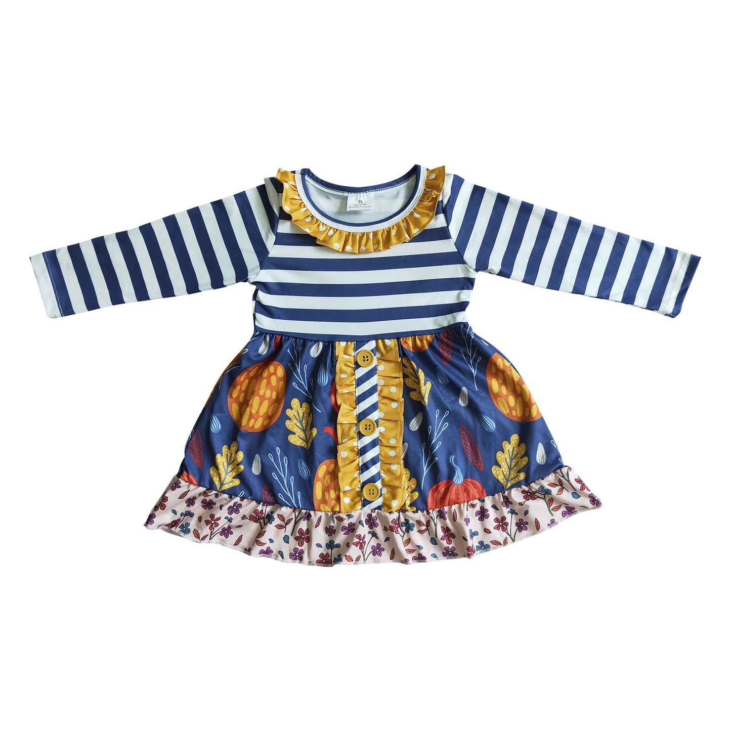 girl fall stripes pumpkin floral ruffle dress