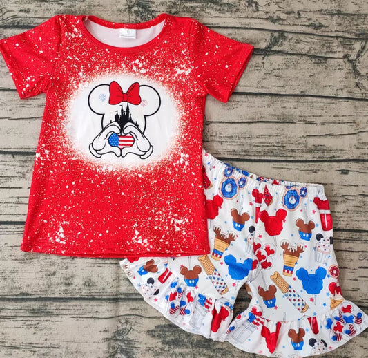girl's outfit 4th of july ruffle shorts set mouse snacks