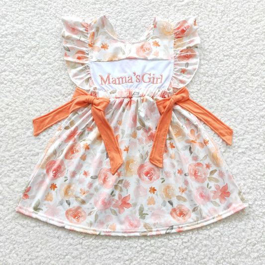 mama's girl orange floral bow embroidered dress