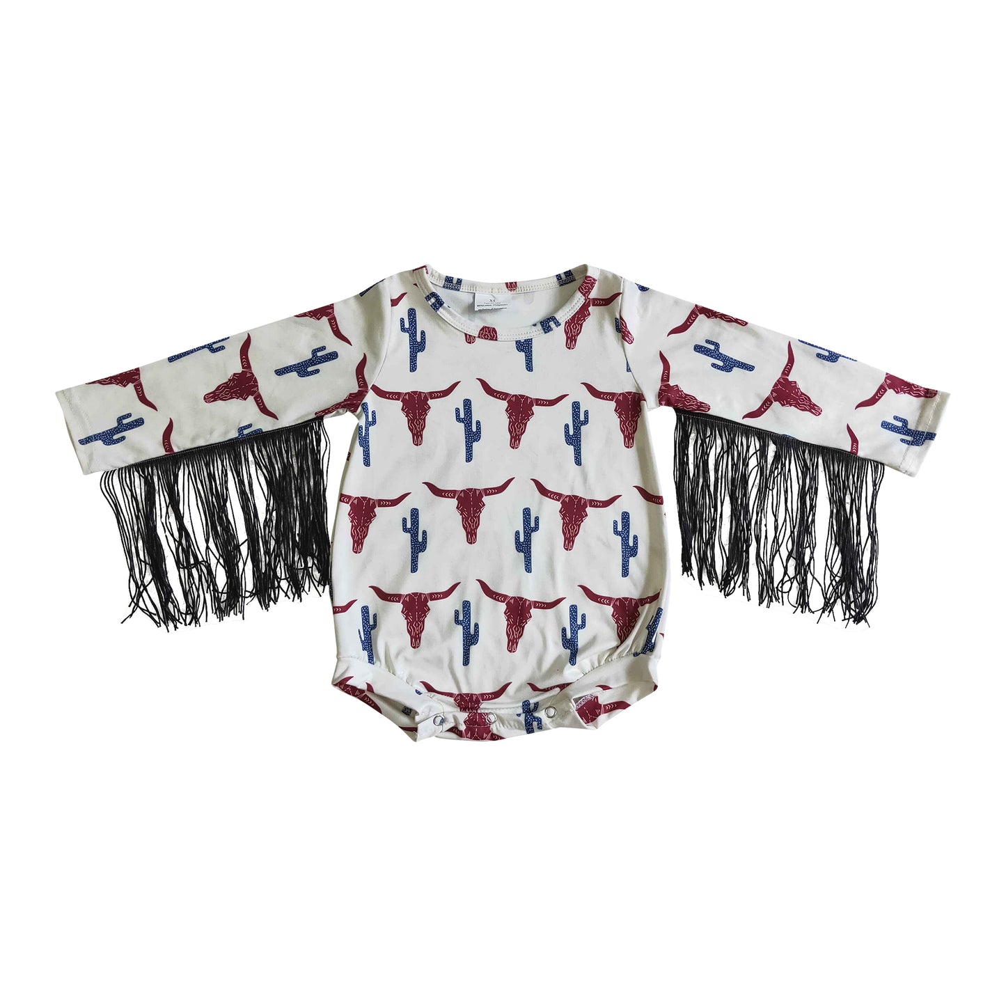 western fall cow skull cactus fringe baby romper