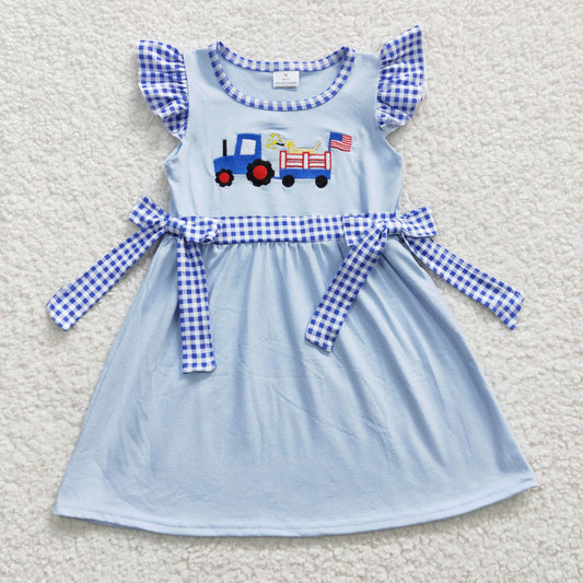 blue 4th of july bow dress embroidery