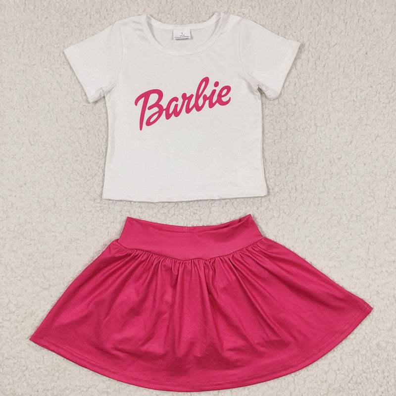 white hot pink shorts skirt set girls clothes