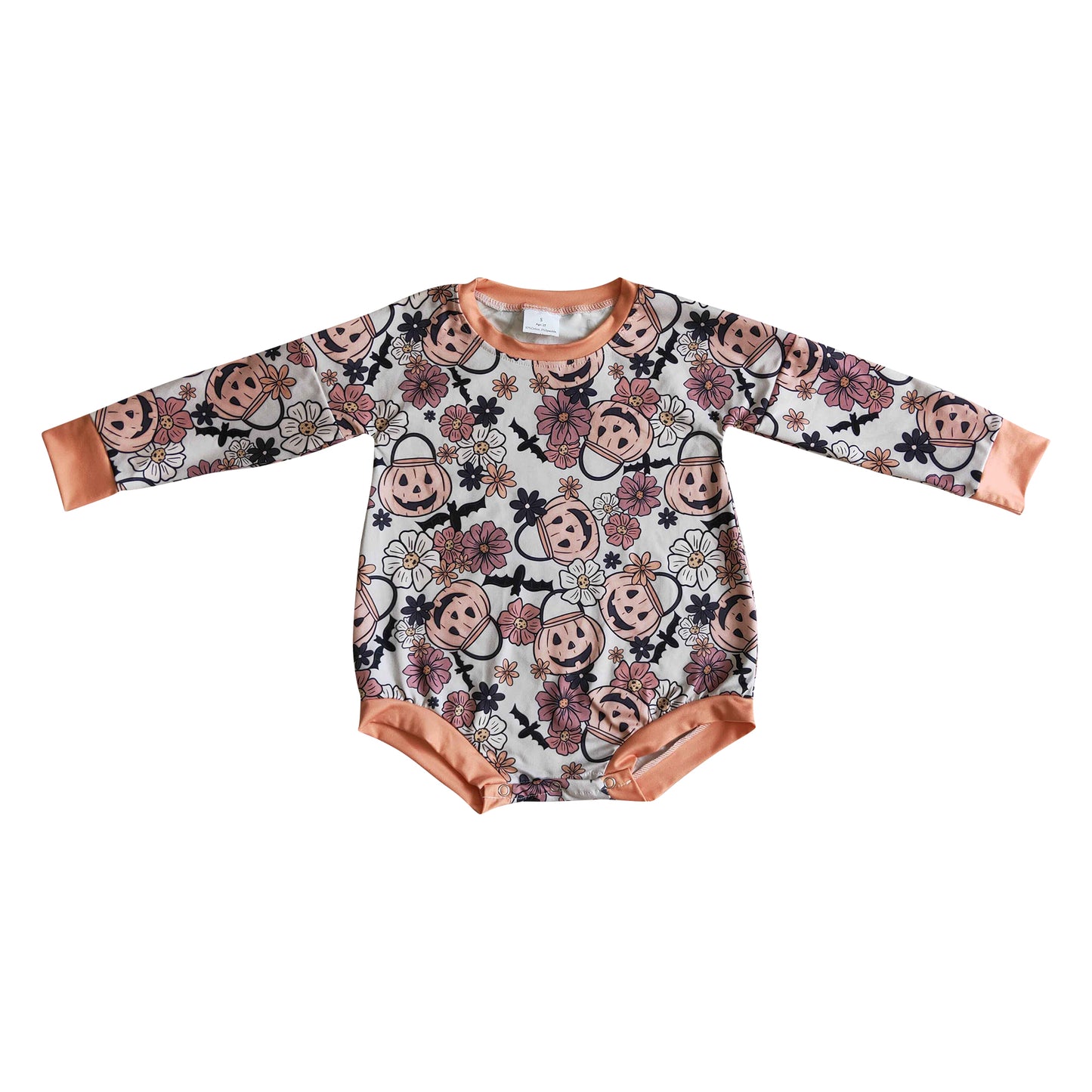 pumpkin basket floral print halloween baby romper
