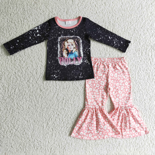 girl dolly pink leopard bells clothing set