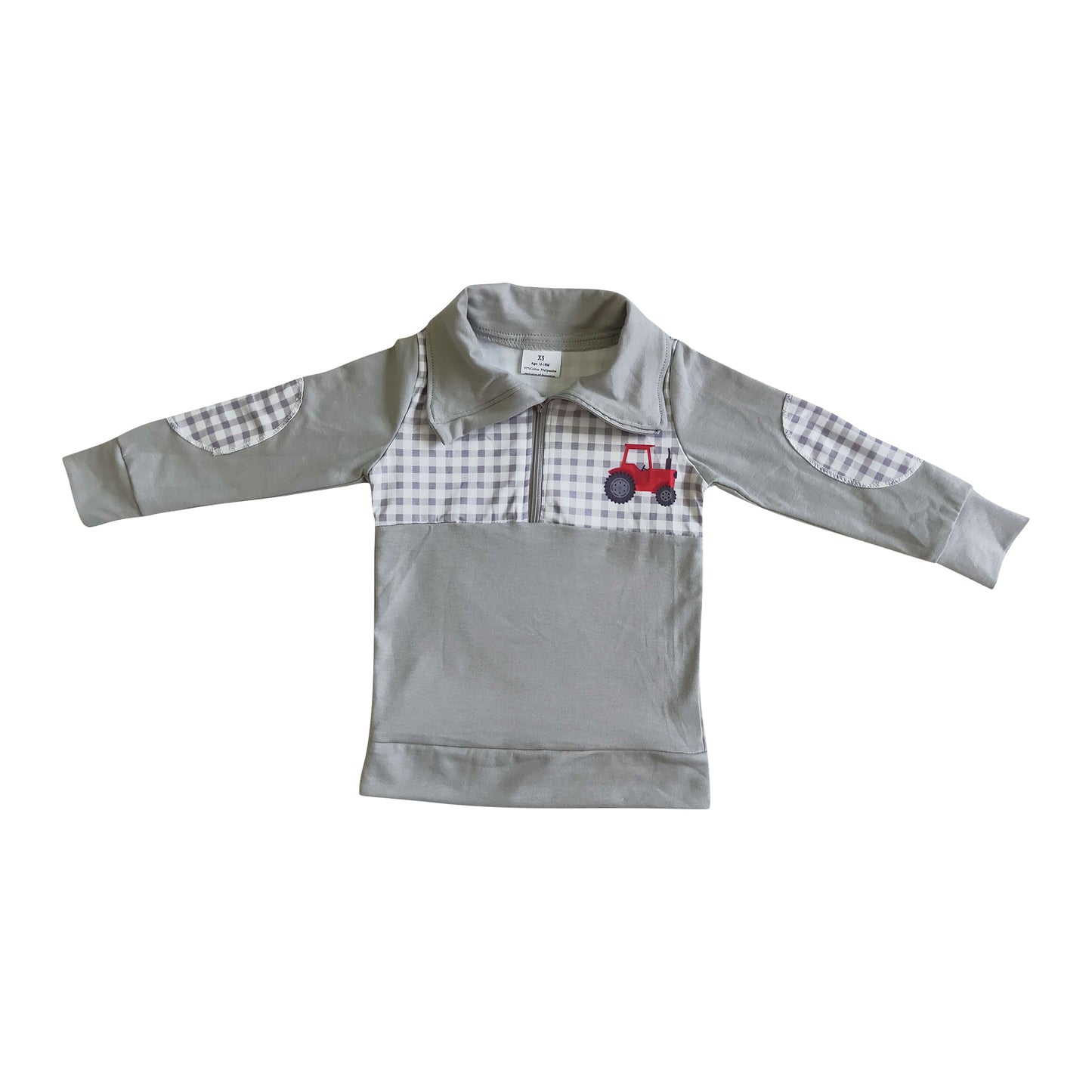 boy grey zip shirt tractor print