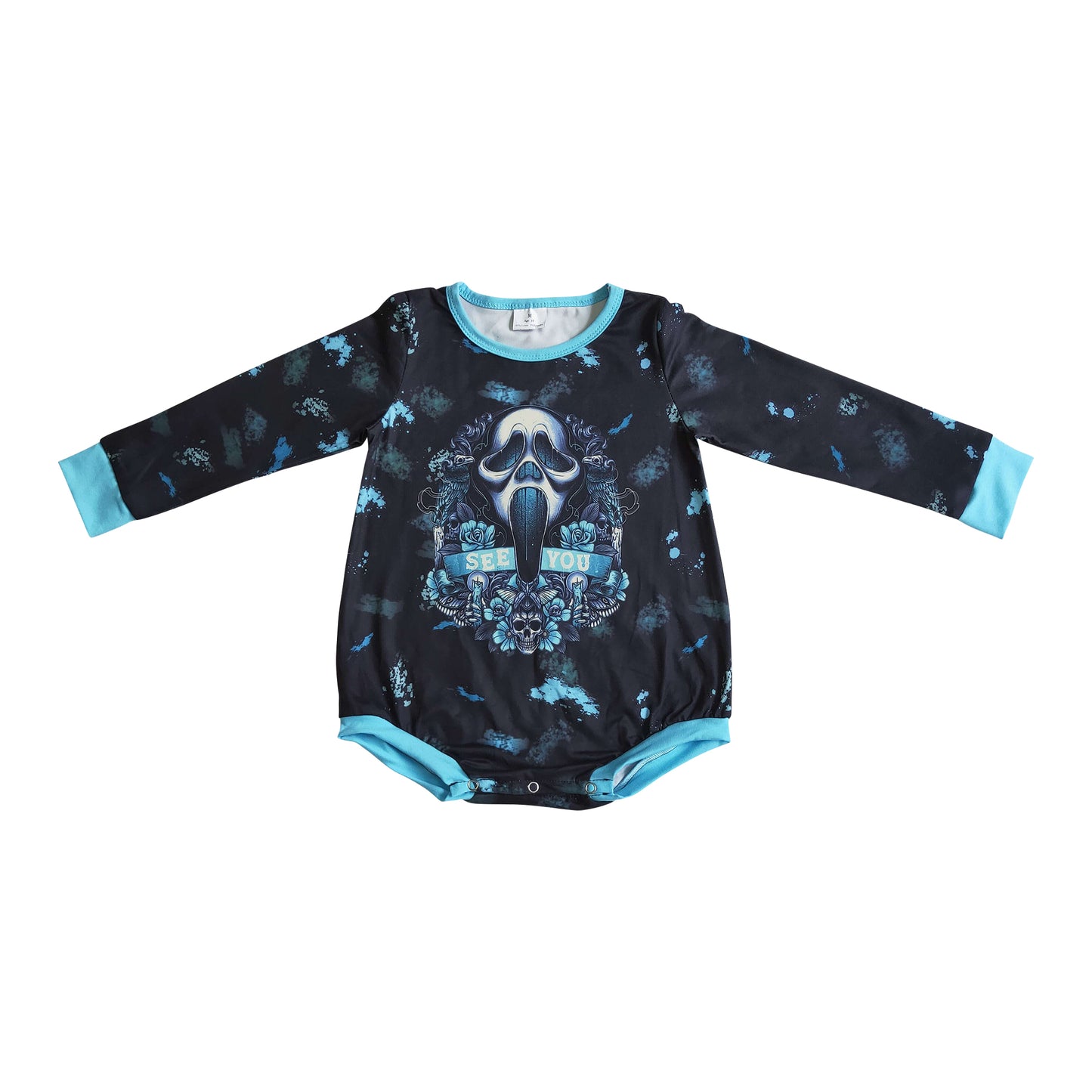 black blue ghost face baby romper halloween