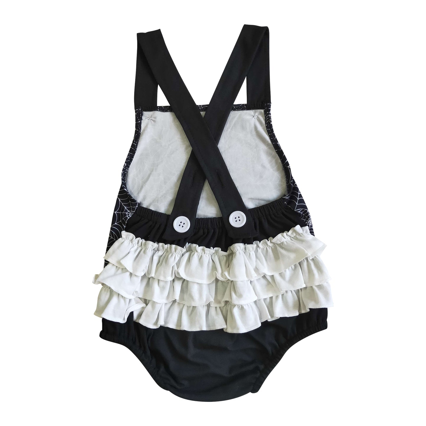 kids halloween spider web black ruffle romper for baby girl