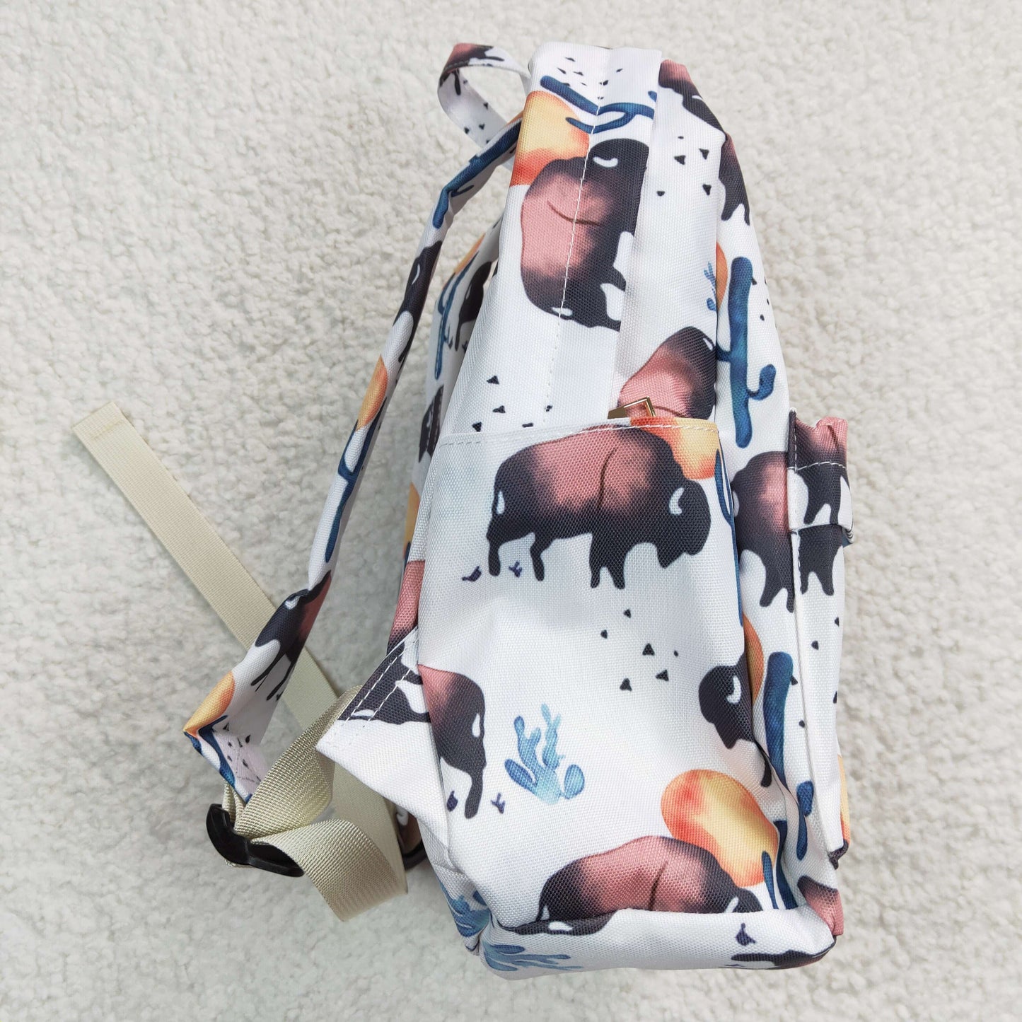 western buffalo print bison white school backbag