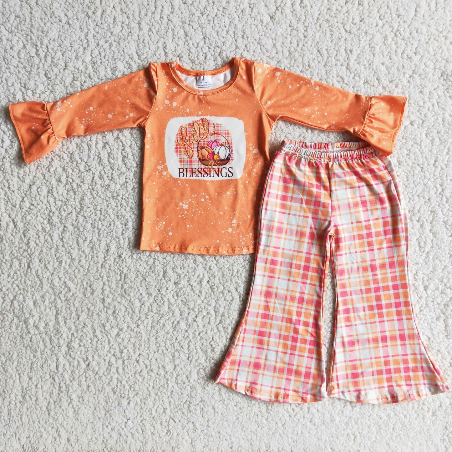 Fall Blessings Pumpkin Shirt Plaid Belle Outfit 6 A18-19