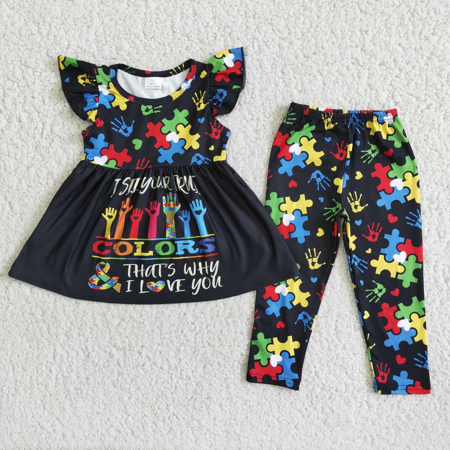 Flutter Sleeve Autsim Print Leggings Outfit