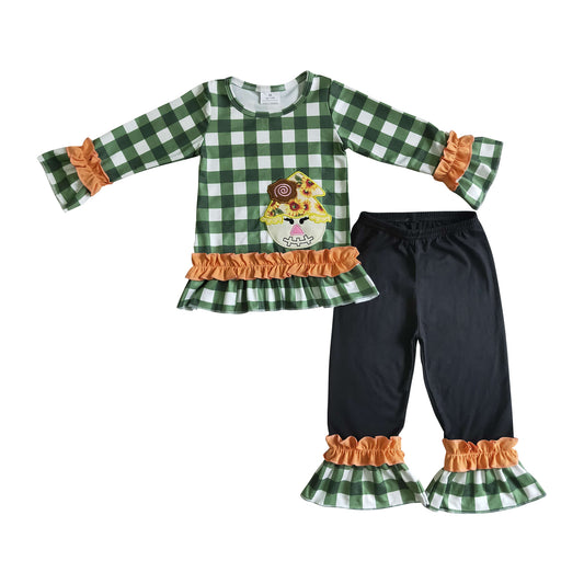 girl autumn scarecrow embroidery ruffle pants set