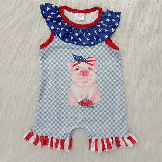 pig blue white red infant romper