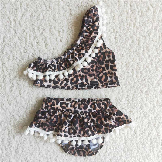 leopard print pom siwmsuit