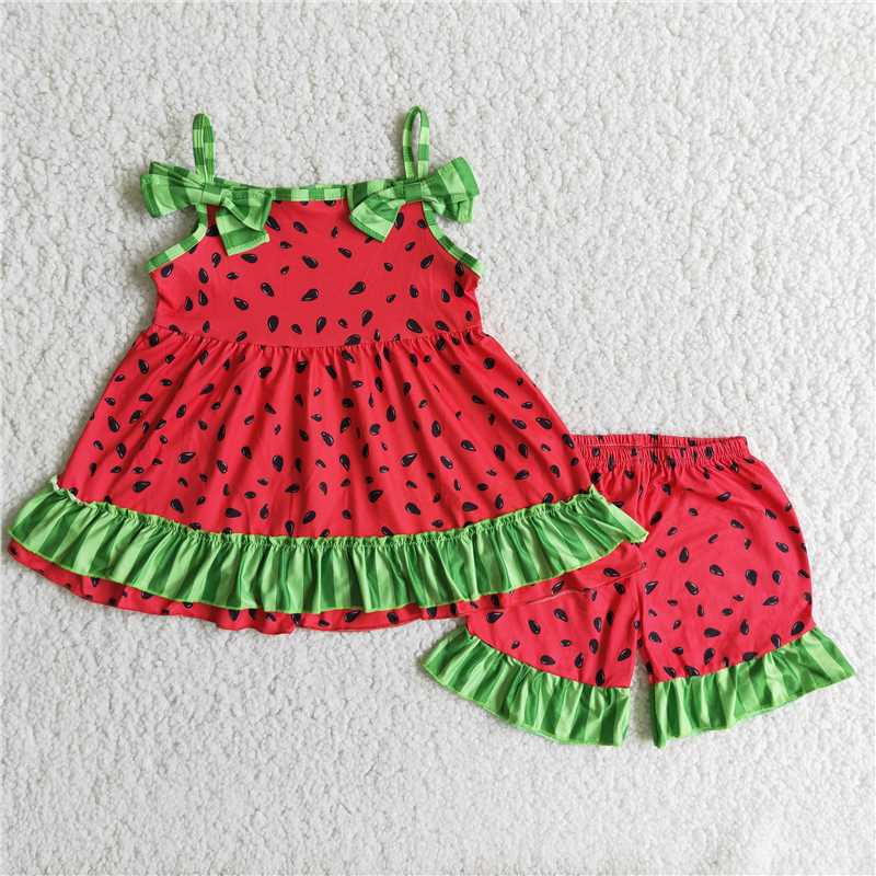 red watermelon seeds suspender shorts set D7-30