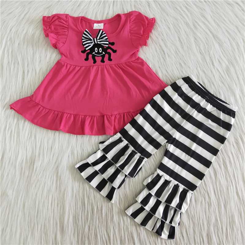 Pink Spider Tunic Top Stripe Pants Set