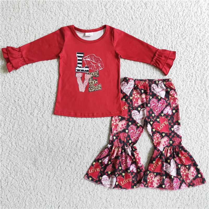 valentine red long sleeve love heart bells outfit