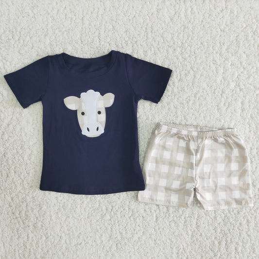 cow embroidery boy’s outfit summer