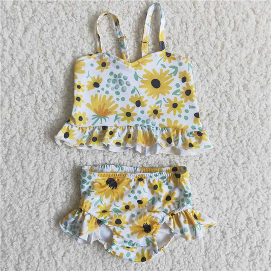 sunflower print two pieces swimsuit
