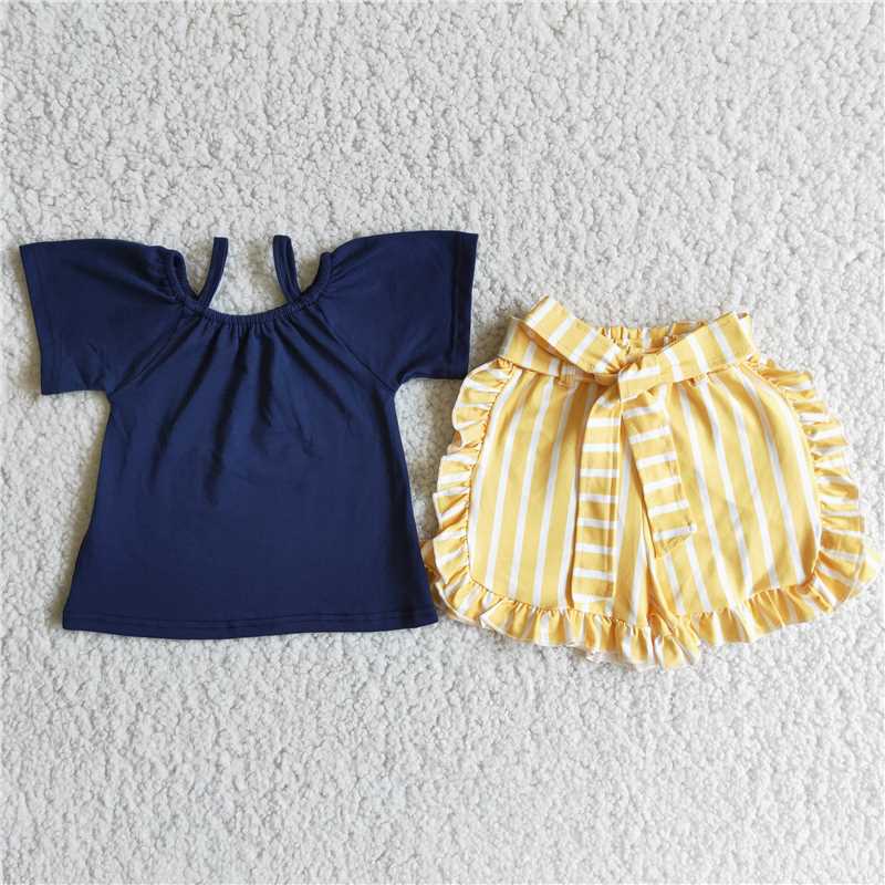 navy top belt shorts set toddler girl summer clothing