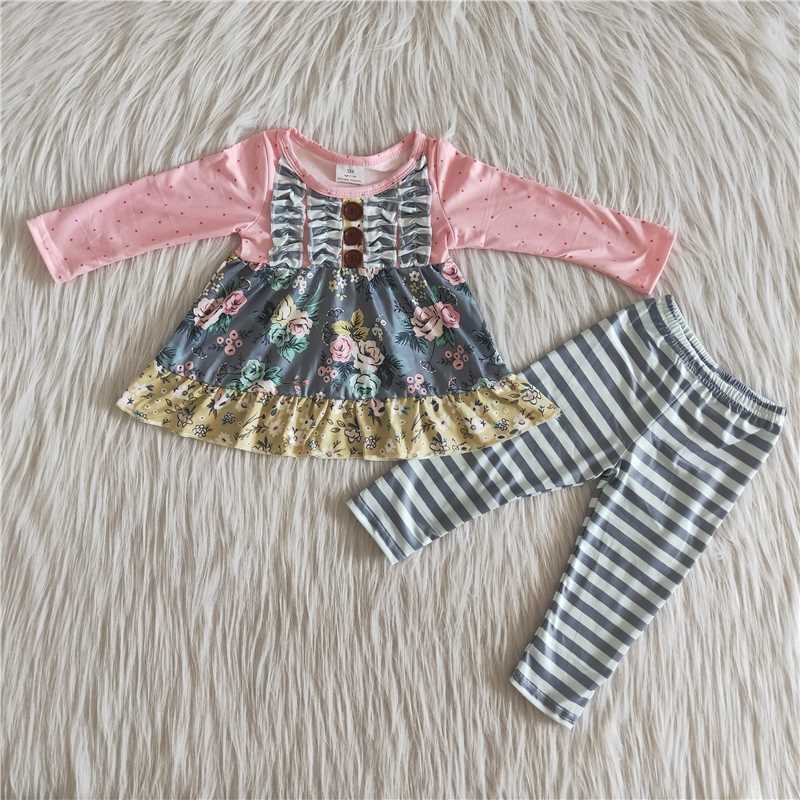 PinkGray Floral Striped Legging Set