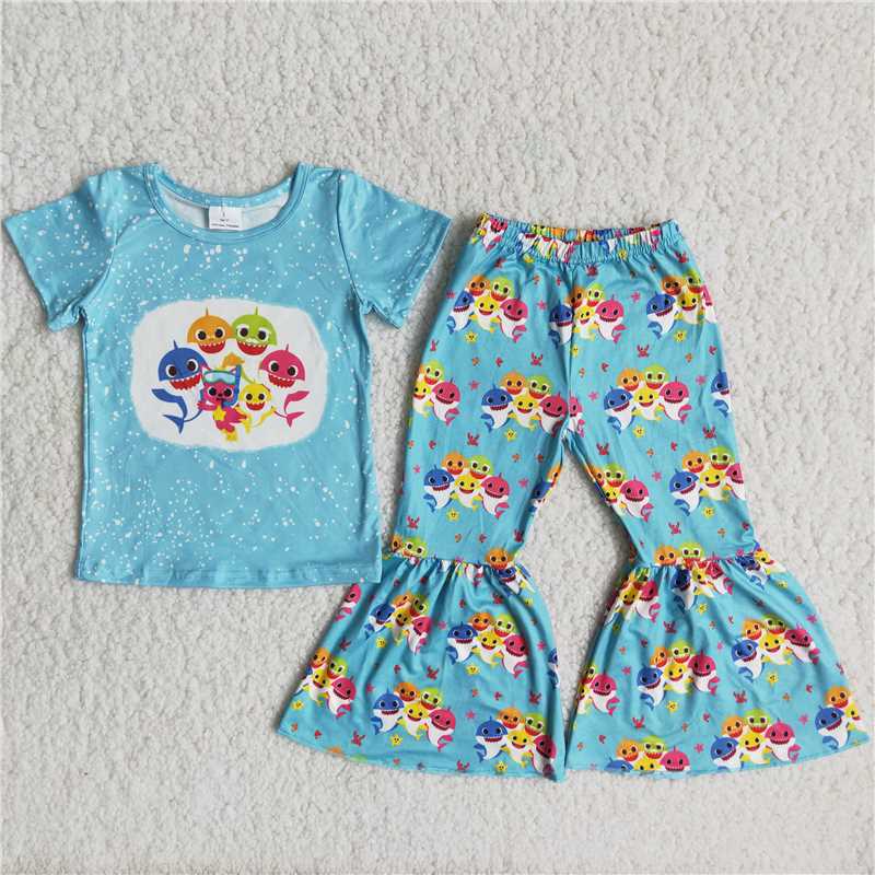 cartoon shark bells set blue