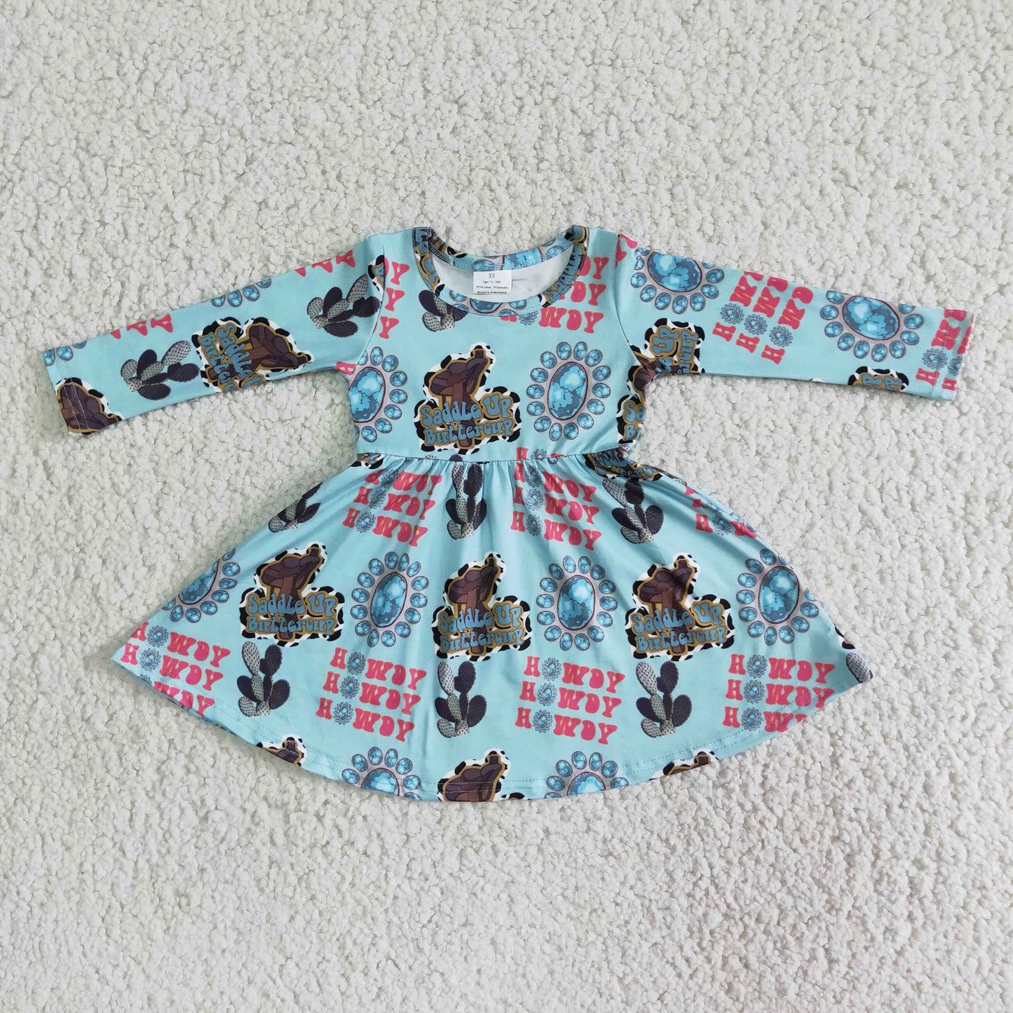 Turquoise Saddle Up Buttercup Blue Howdy Dress 6 B13-9