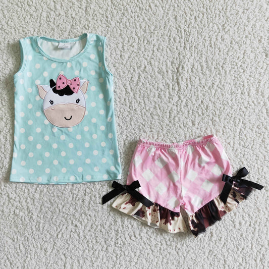 cute girl's outfit tank top cow shorts clothes set