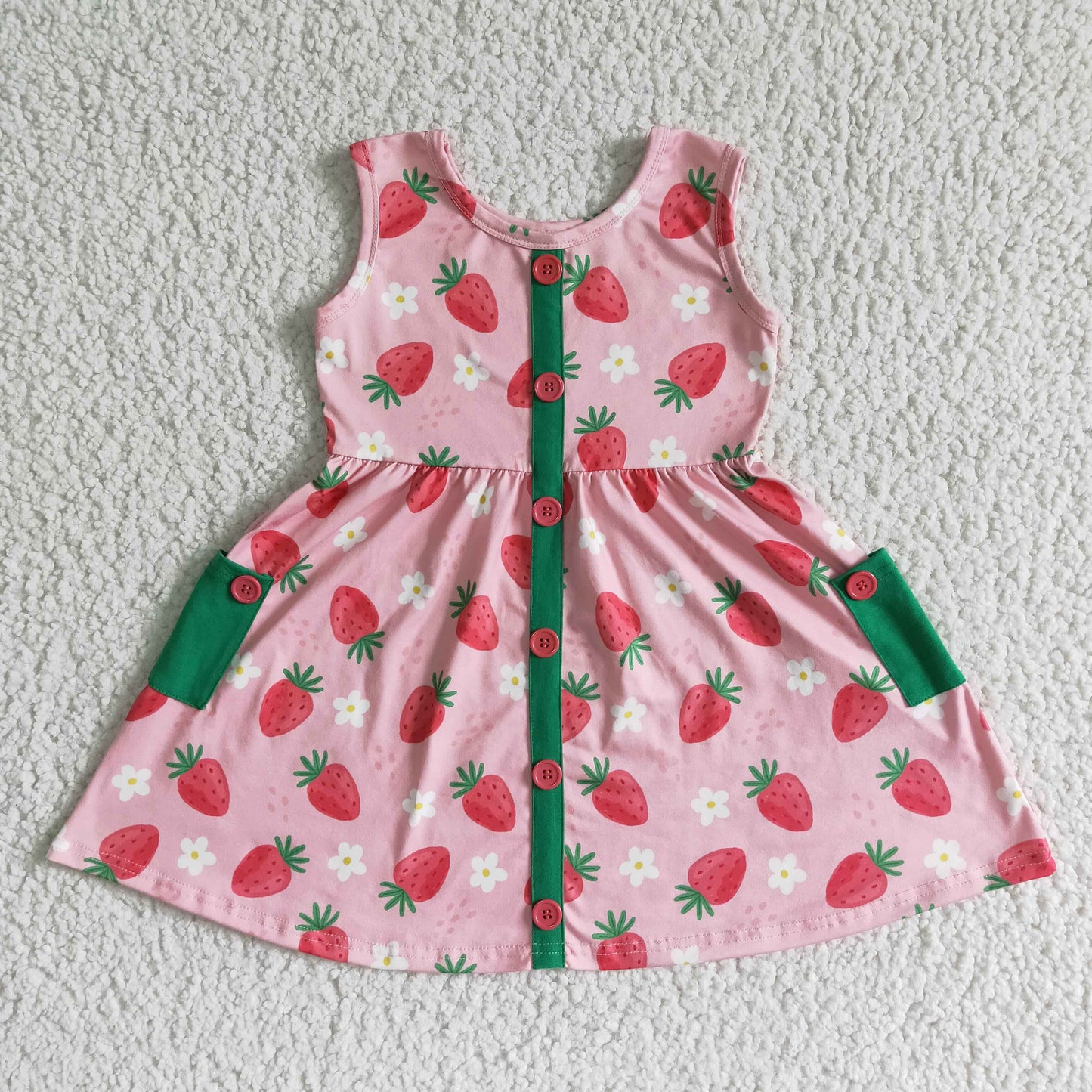 sleeveless strawberry pocket dress girl summer dresses