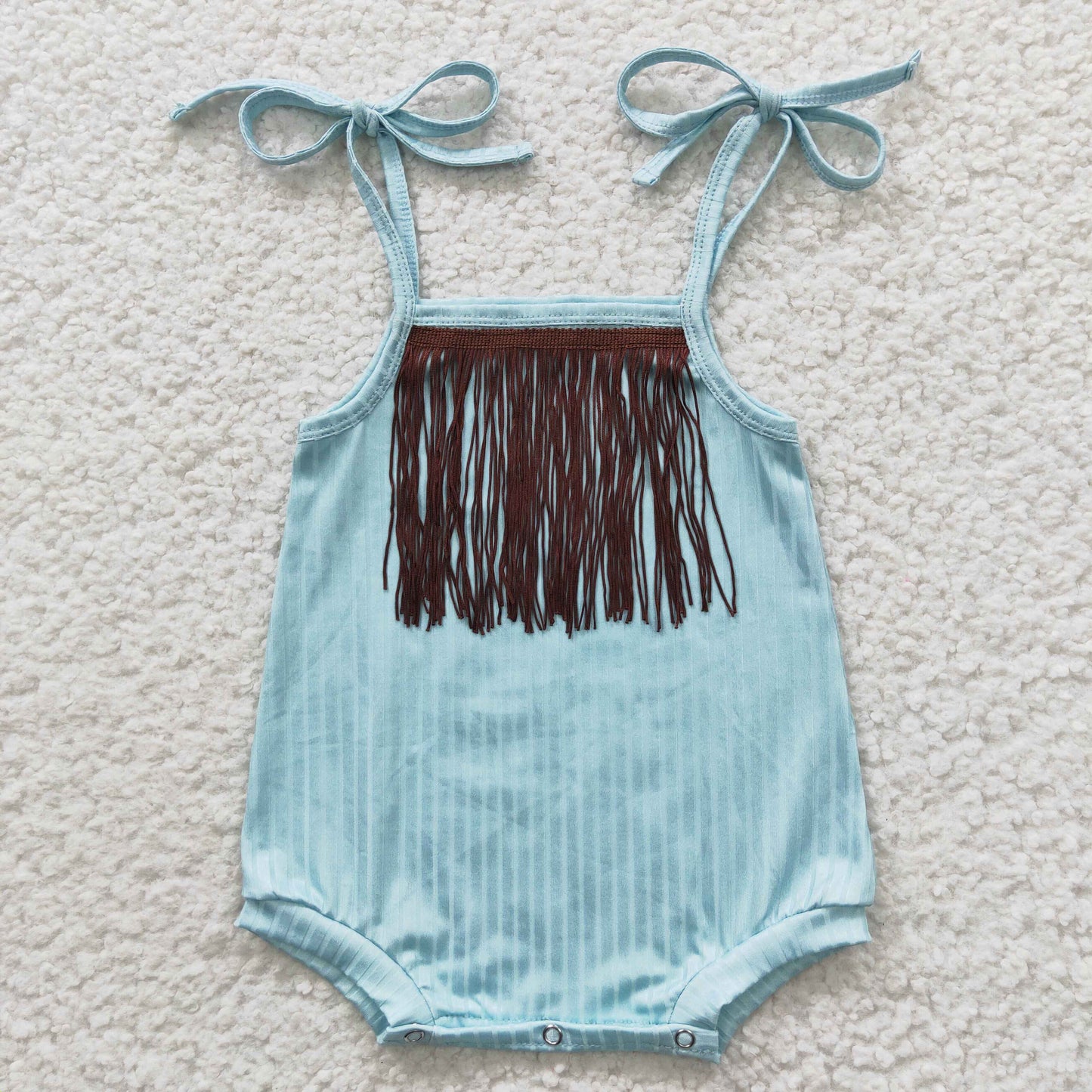 baby girl strap ribbed tassel romper