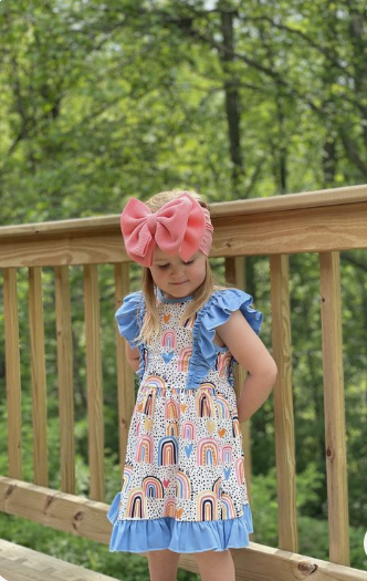 kids clothing girl's sleeveless blue rainbow dress