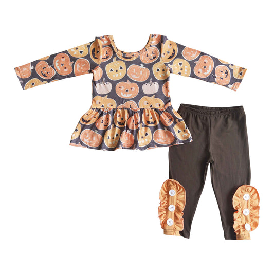 girl's pumpkin clothes set brown leggings outfit autumn