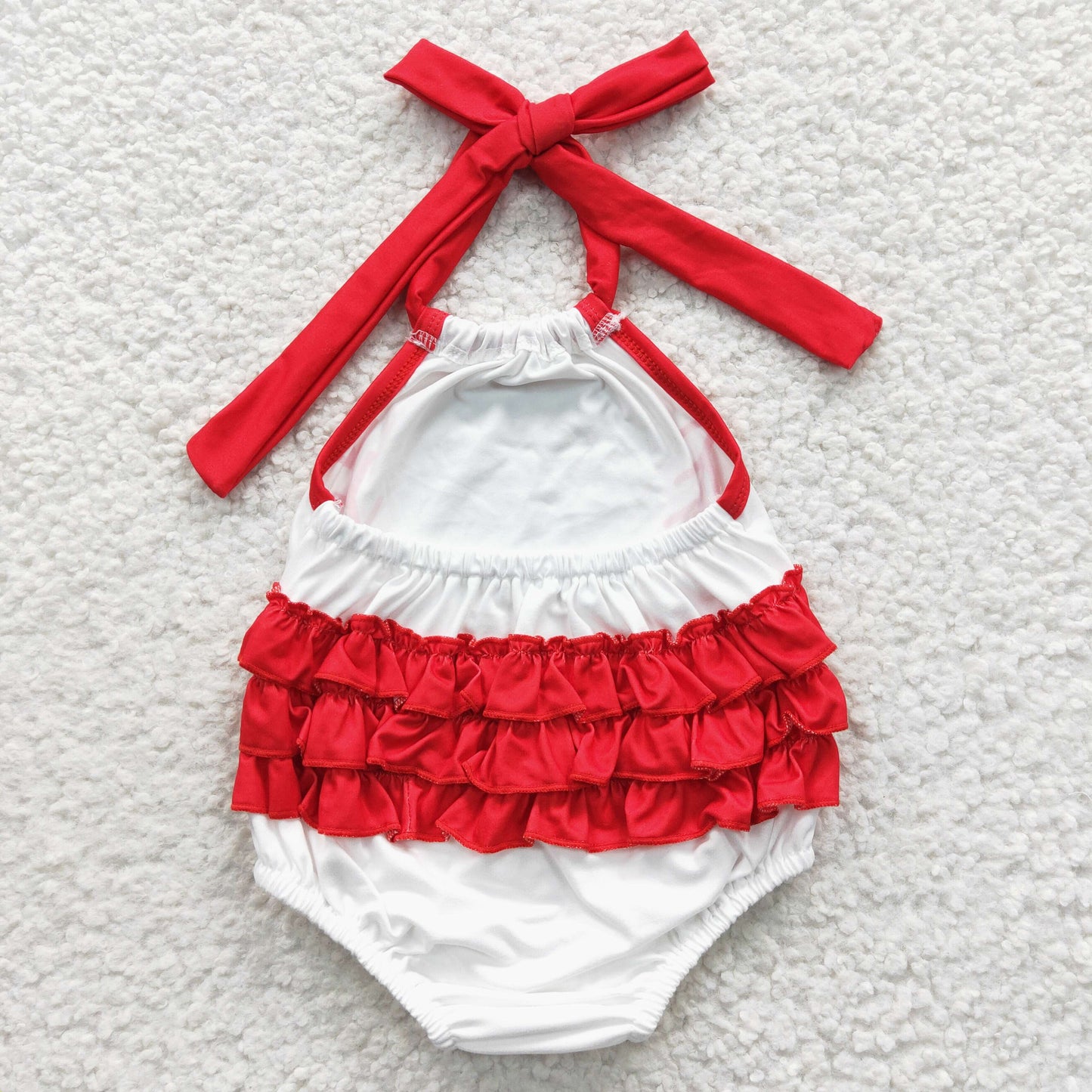 Baseball Stitch Red Halter Bubble Baby Romper