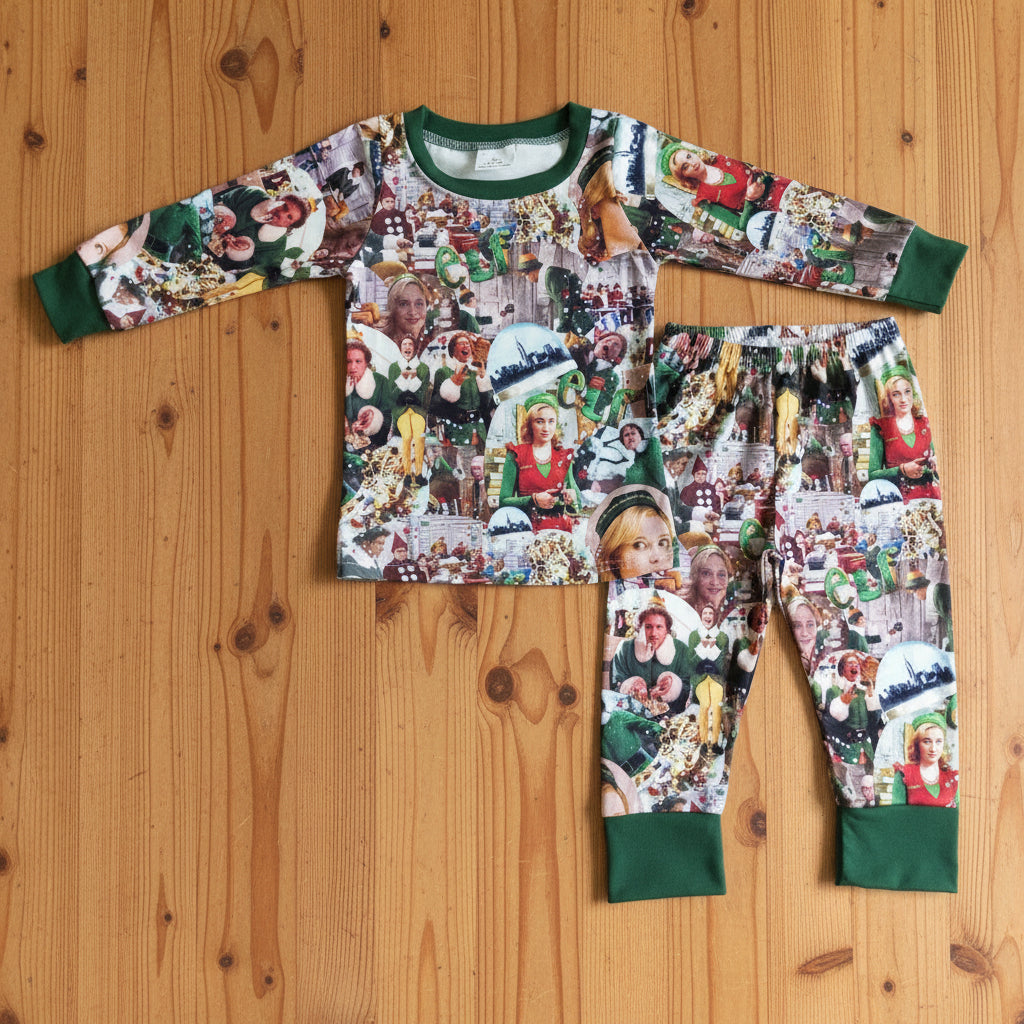 boy's clothes elf pajamas set for christmas