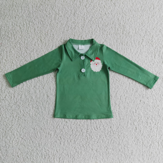 kids clothing christmas green button shirt with santa print
