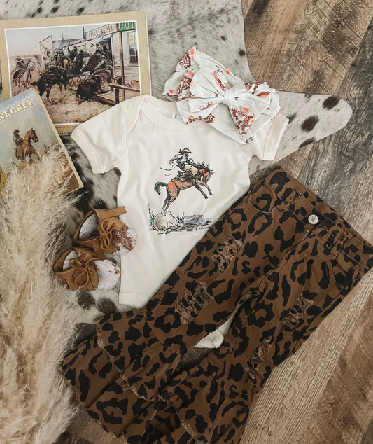 Leopard Flare Jeans with Hole