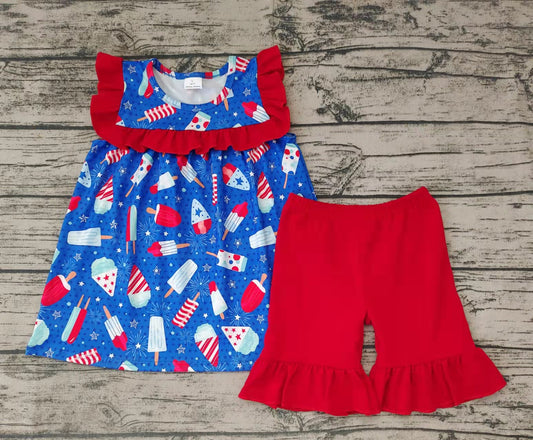 Party In The USA Popsicle & Ice Cream Red Gingham Ruffle Girls 4th Of July Outfit