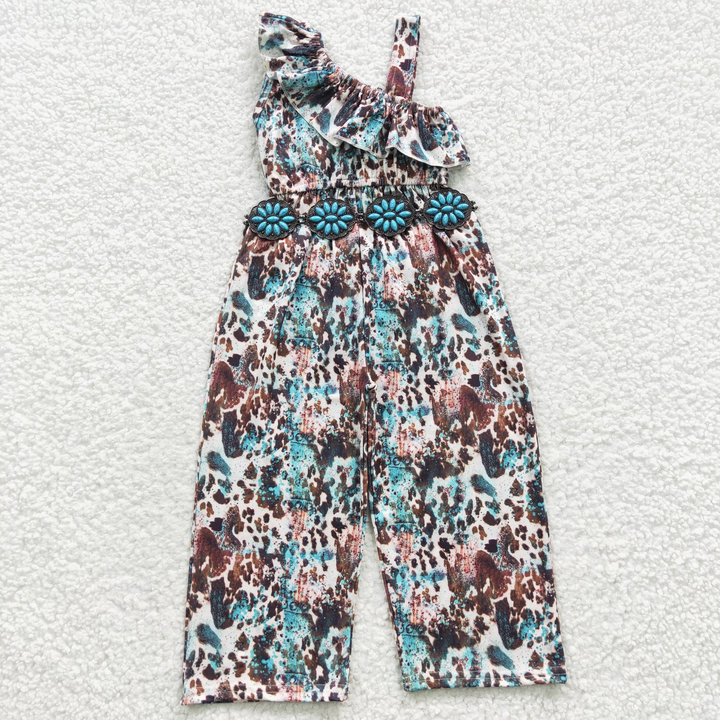western cow print pants length jumpsuit