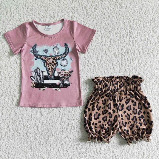 girl's cow outfit leopard shorts set kids clothes