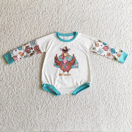 white gobble turkey print baby romper