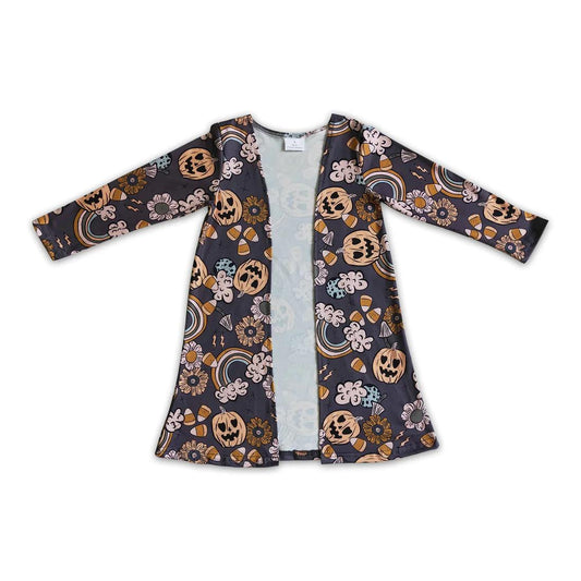 kids girl pumpkin candy rainbow floral adult Halloween cardigan