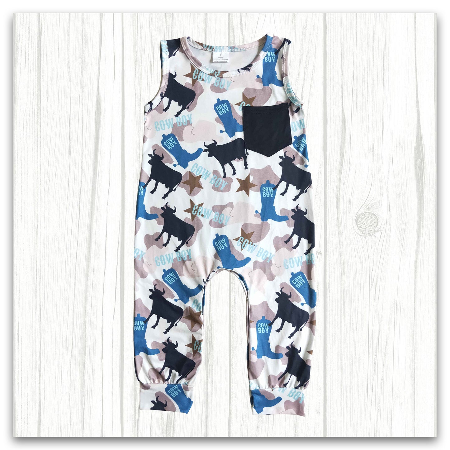 cowboy infant boy sleeveless romper