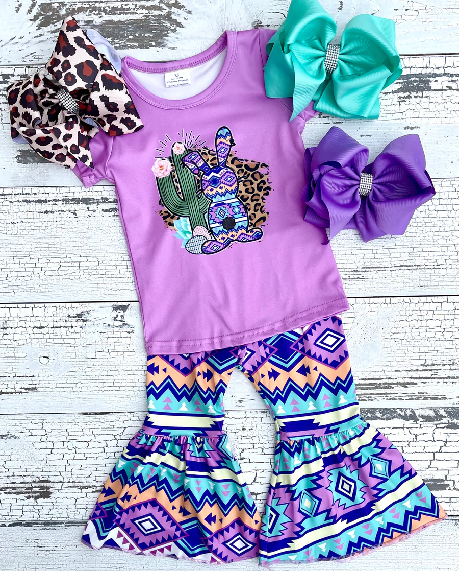 Purple Aztec Bunny Bell Bottoms Outfit