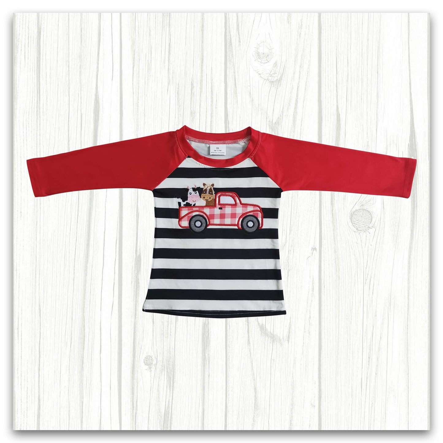 Boy Long Sleeve Farm Truck Embroidery Raglan