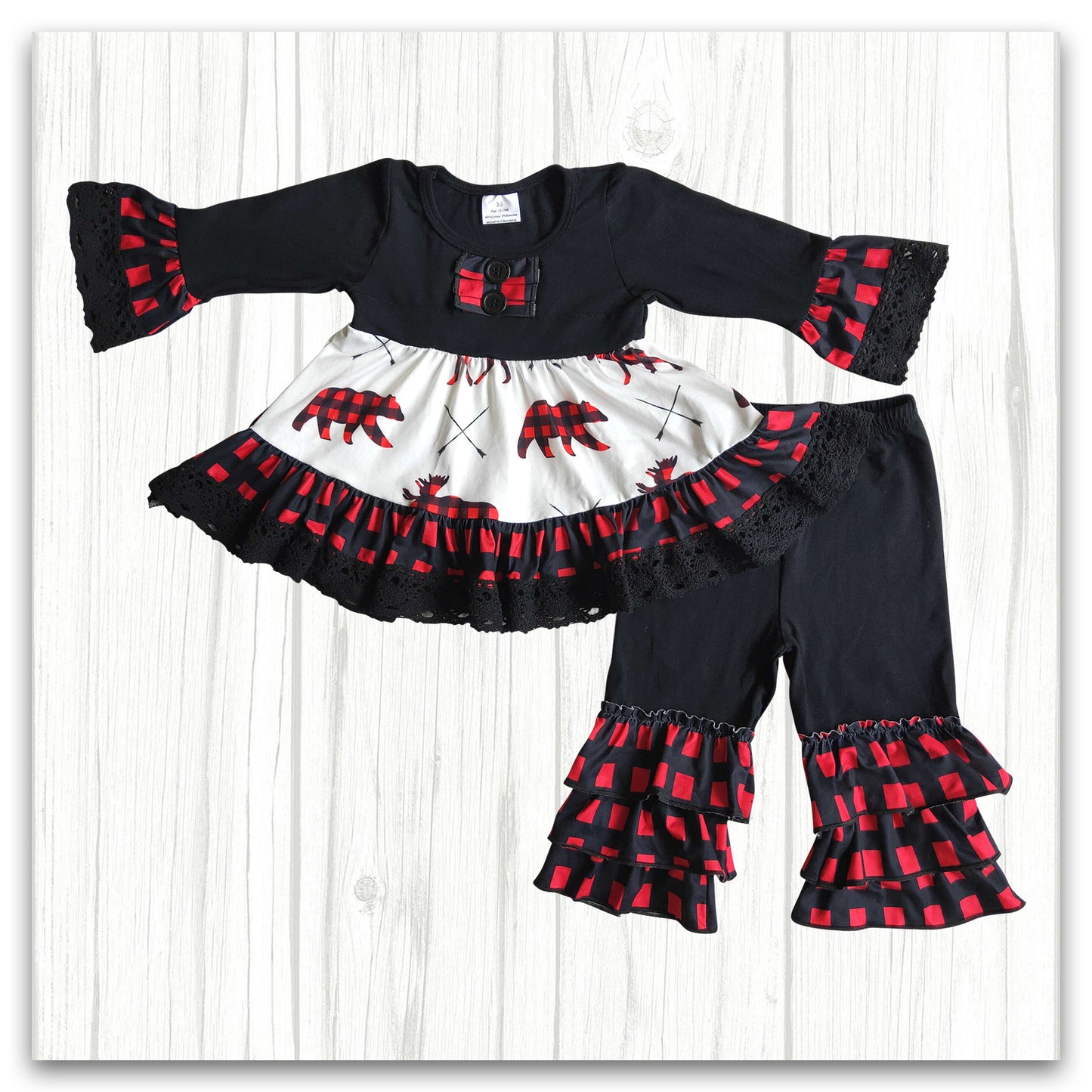 Black Bear Ruffle Pants Set