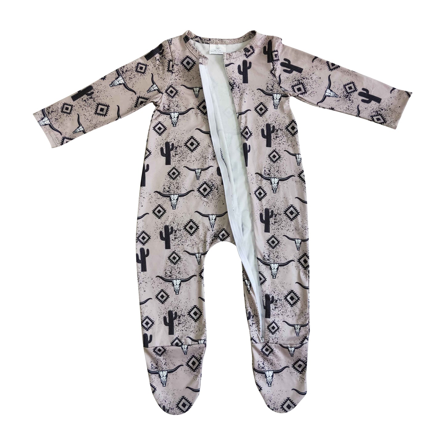 baby long sleeve western print footie zip sleeper