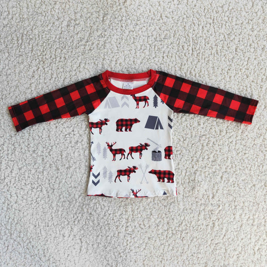Bear Print Plaid Long Sleeve Shirt